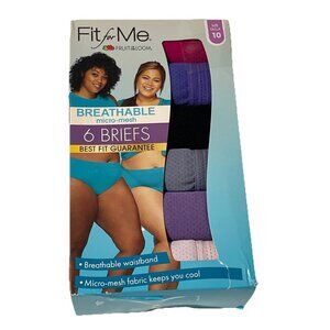 6 Pack Fruit of the Loom Fit for Me Breathable Micro-Mesh Hi-Cut Panties Size 10